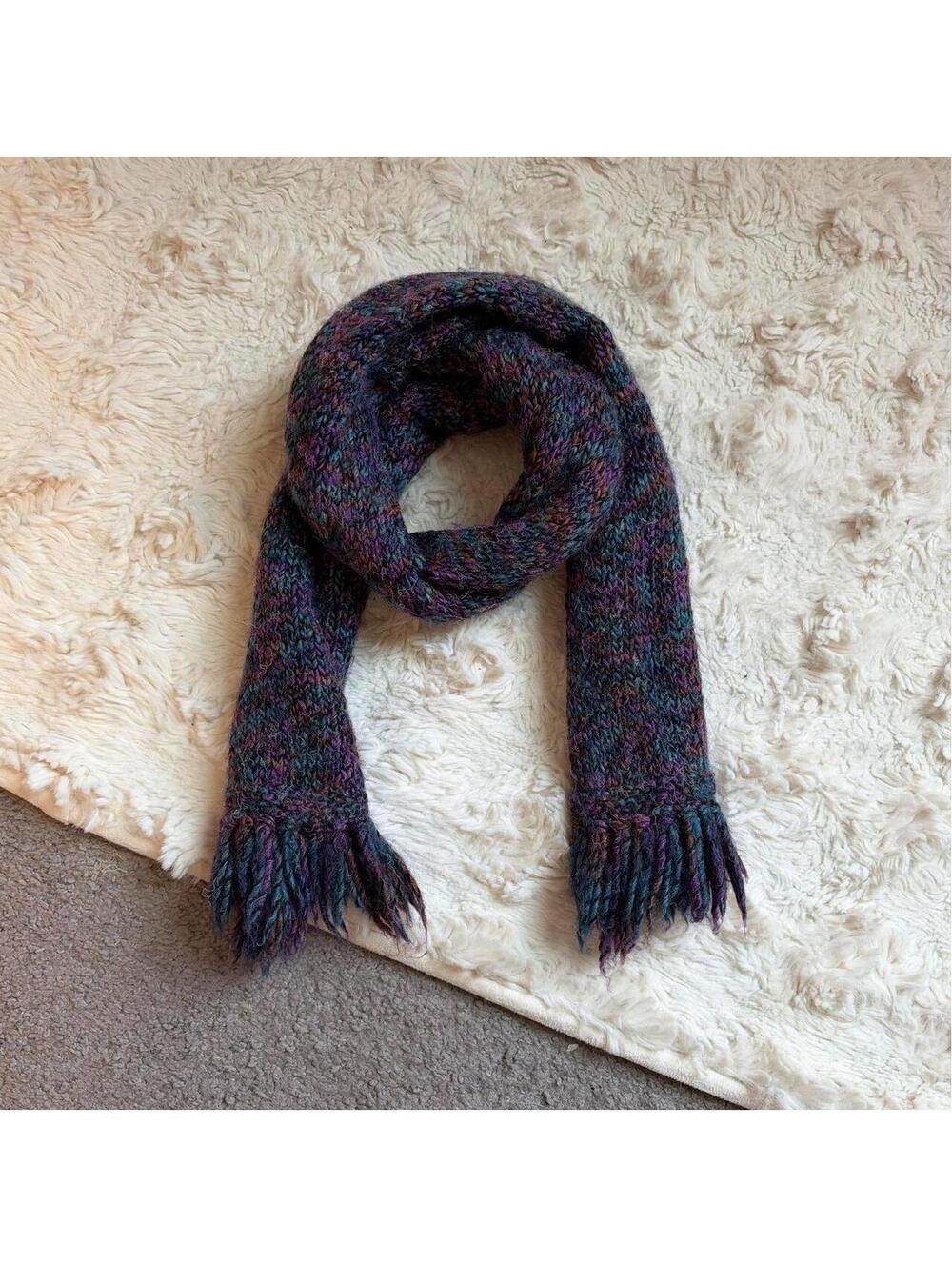 Whimsigoth Chunky Knit multicolored Scarf with Fringe